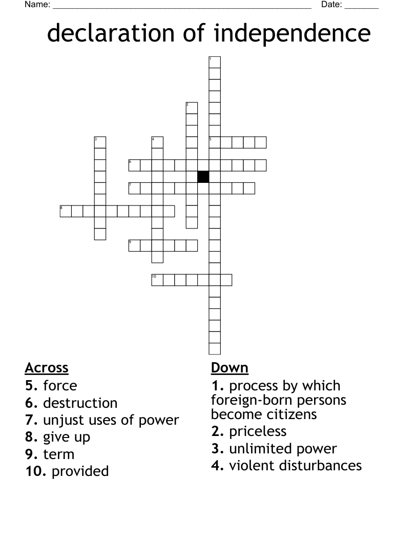 declaration of independence  Crossword