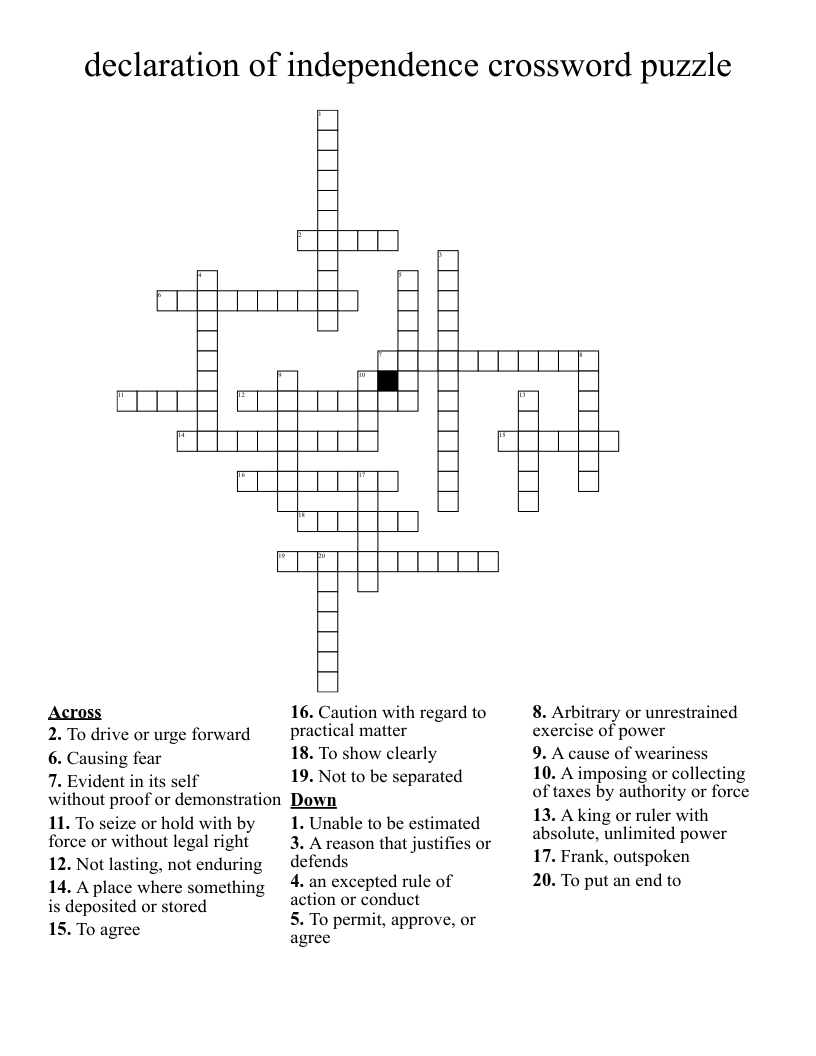 declaration of independence crossword puzzle