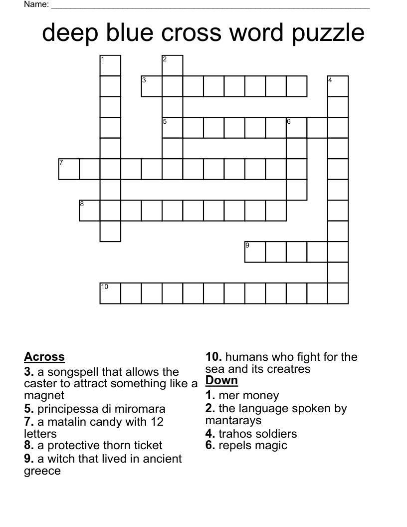 deep blue cross word puzzle