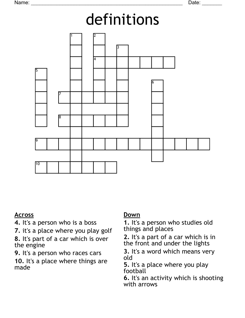 definitions Crossword