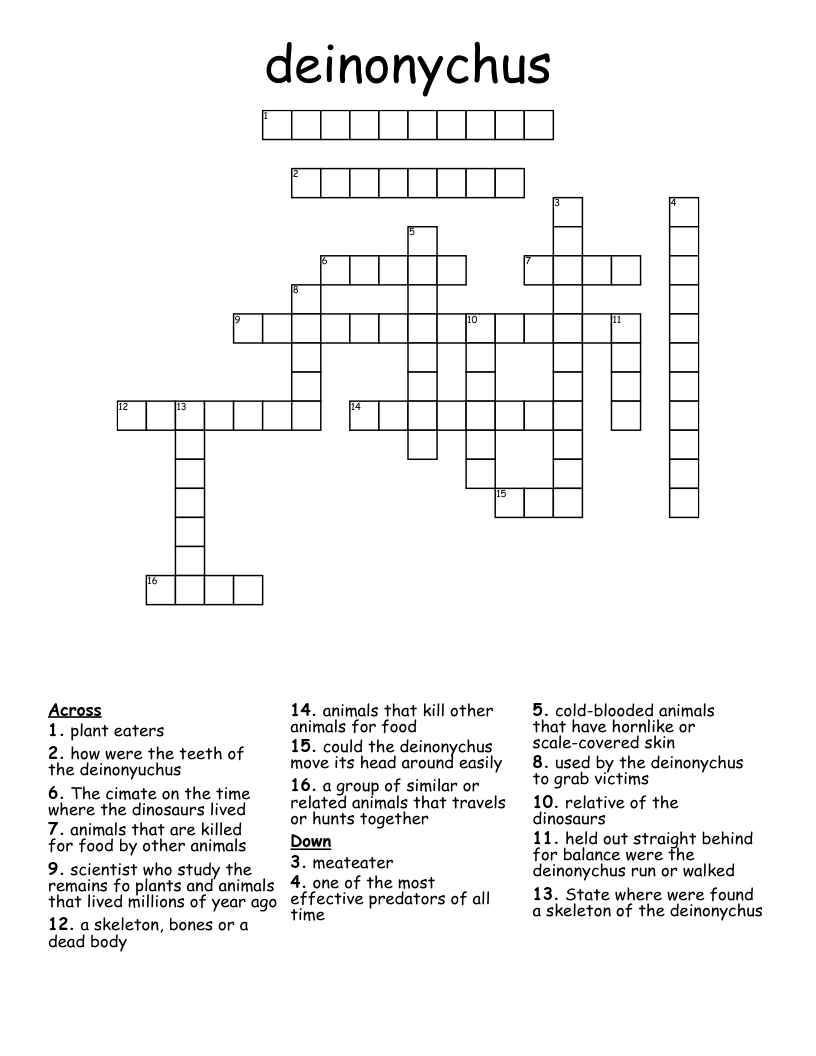 deinonychus Crossword