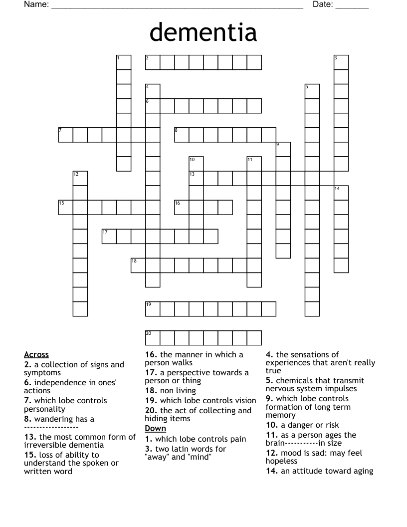 dementia Crossword