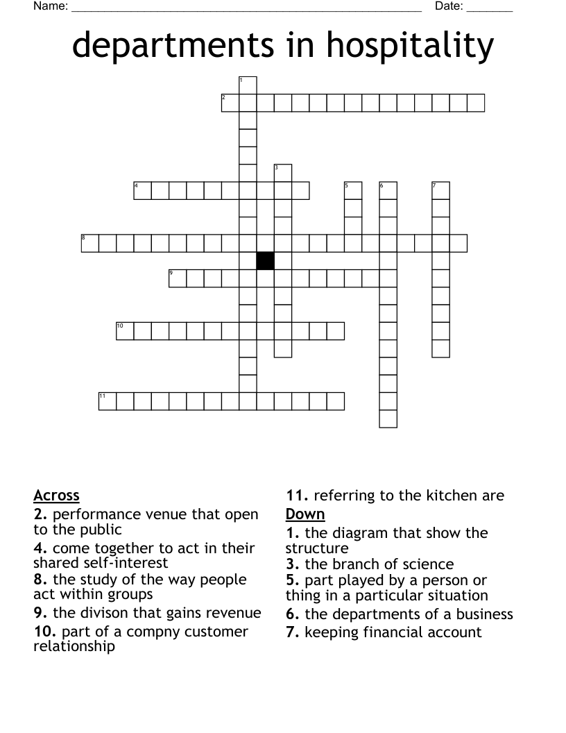 departments in hospitality Crossword