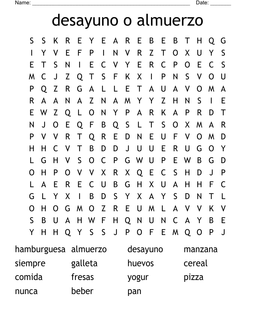 desayuno o almuerzo Word Search