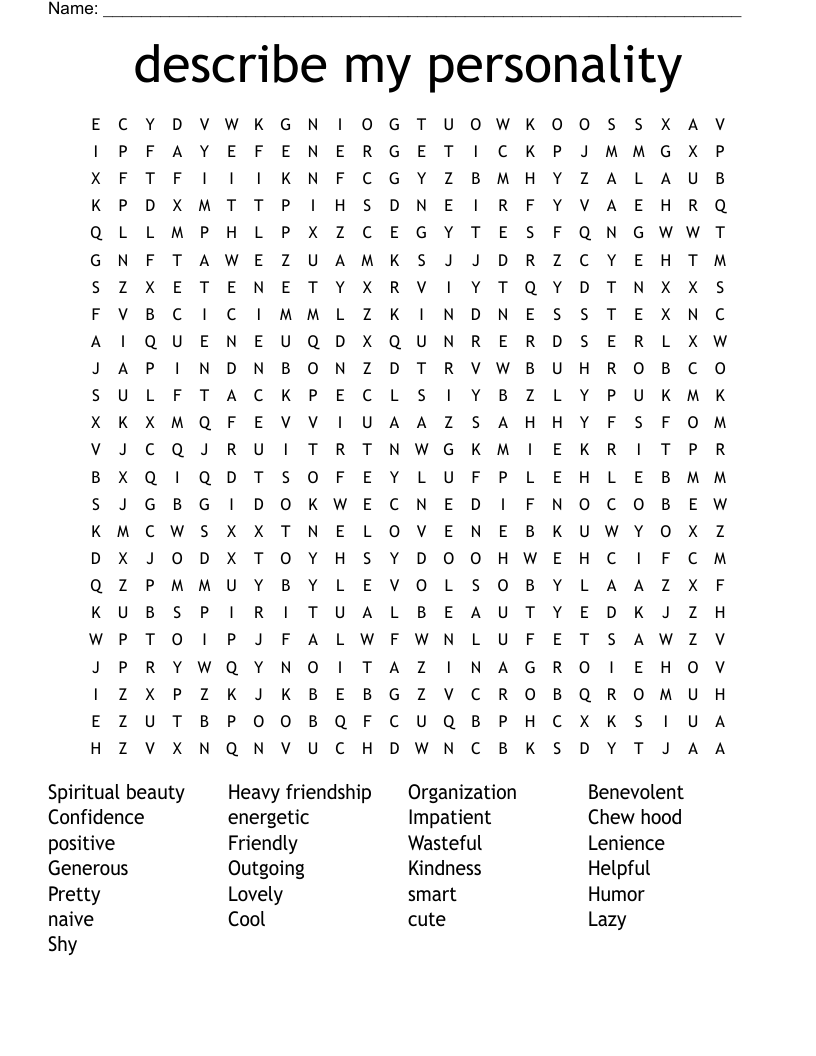 describe my personality  Word Search