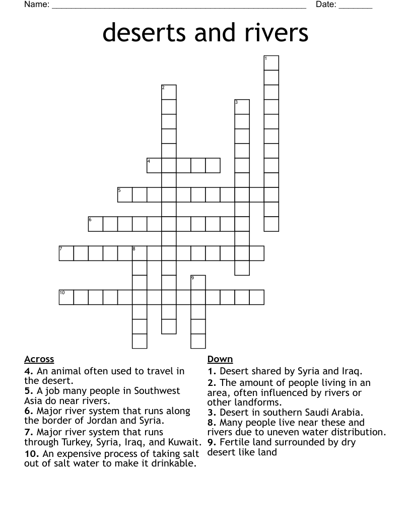 deserts and rivers Crossword