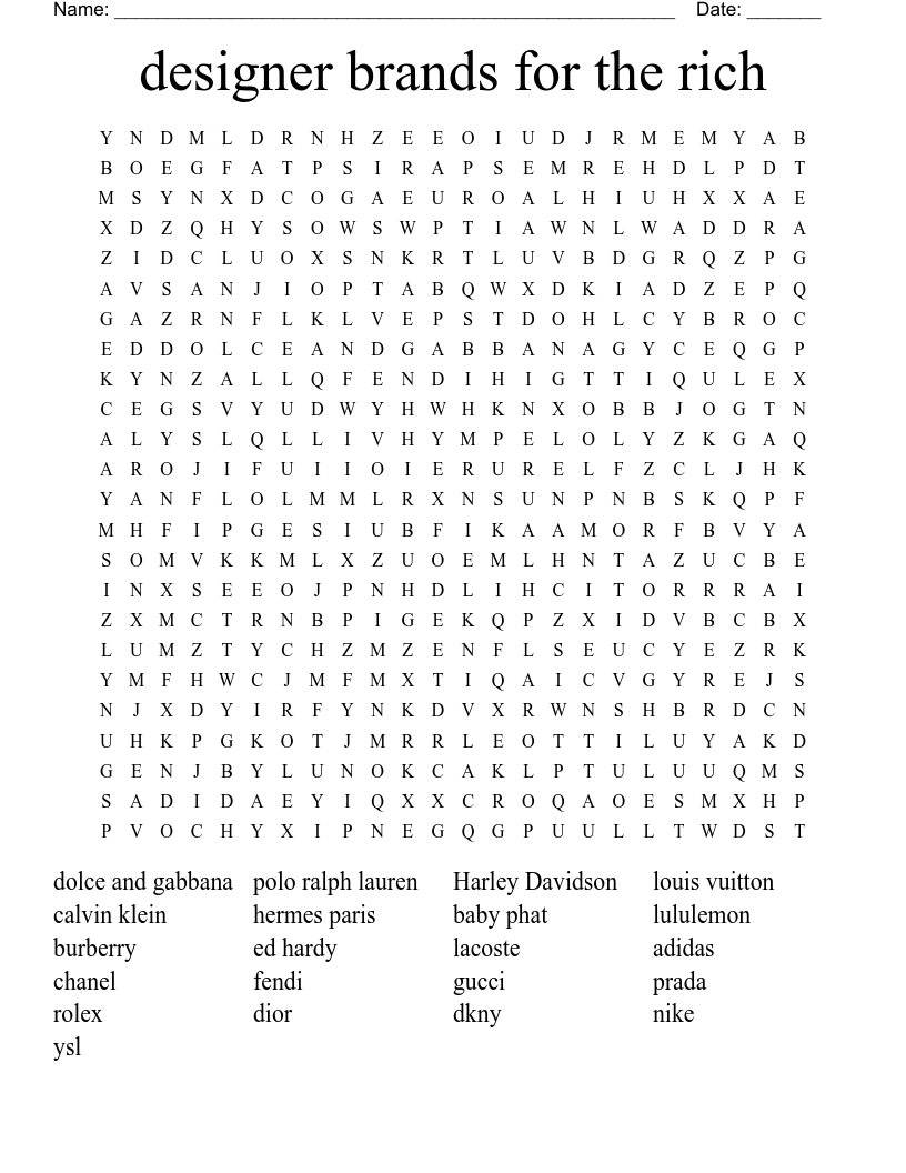 designer brands for the rich  Word Search
