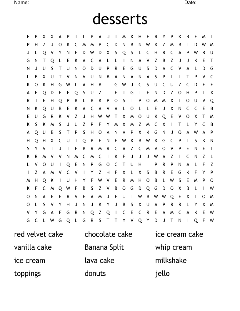 desserts Word Search