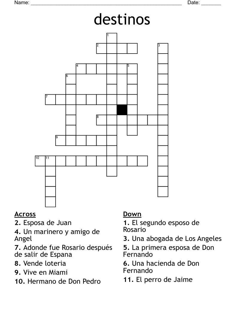 destinos Crossword