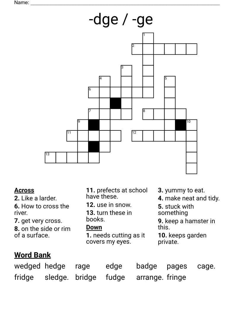 -dge / -ge Crossword