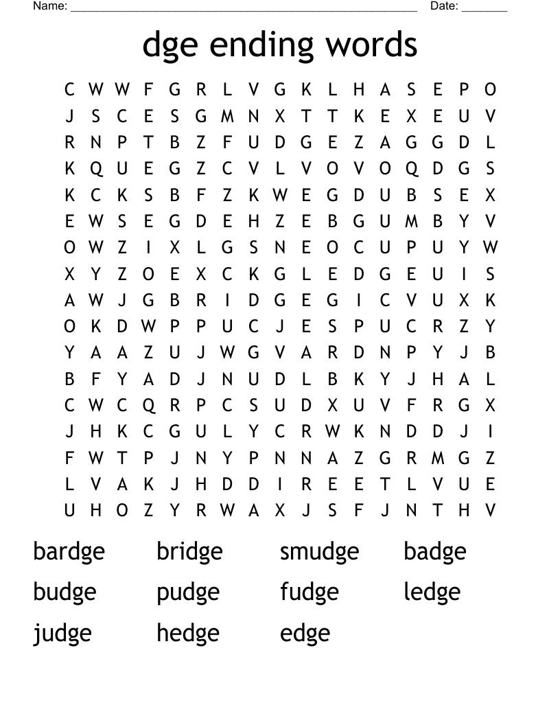 dge ending words  Word Search