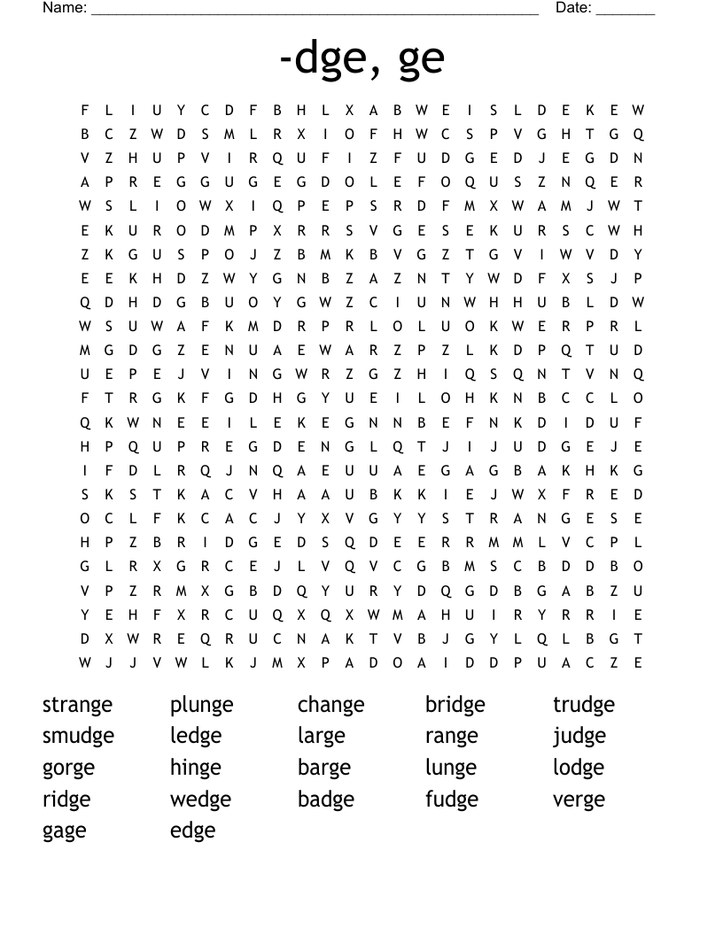 -dge, ge Word Search
