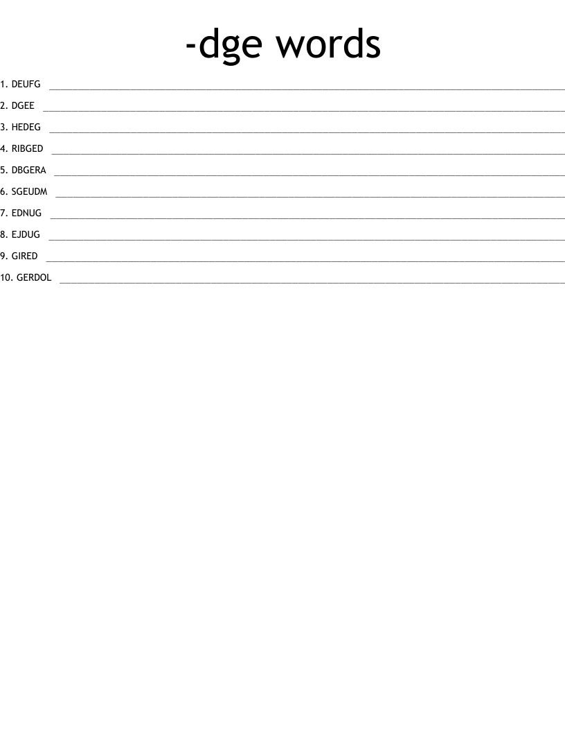 -dge words Word Scramble