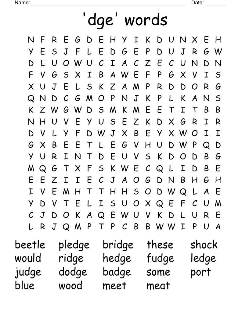 'dge' words Word Search