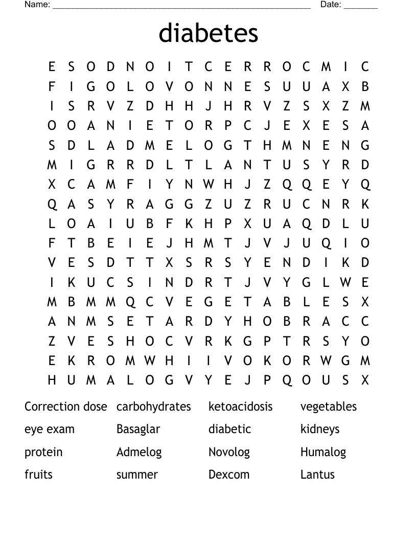 diabetes Word Search