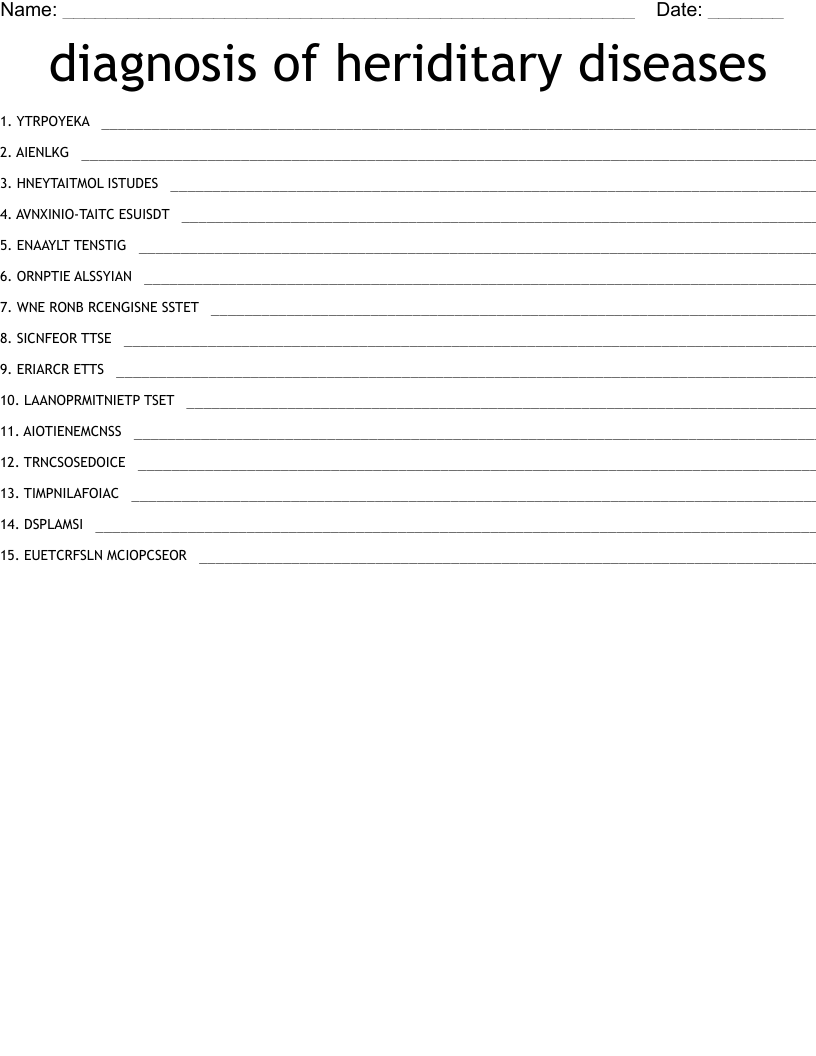 diagnosis  of heriditary diseases Word Scramble