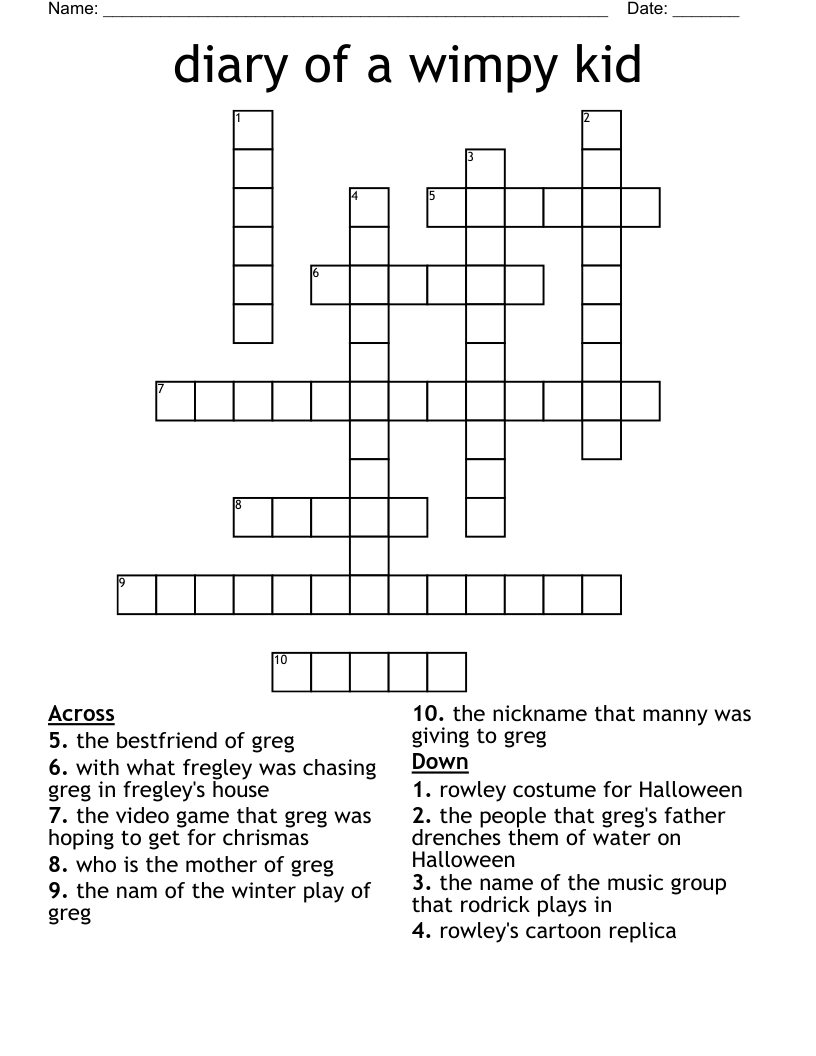 diary of a wimpy kid Crossword