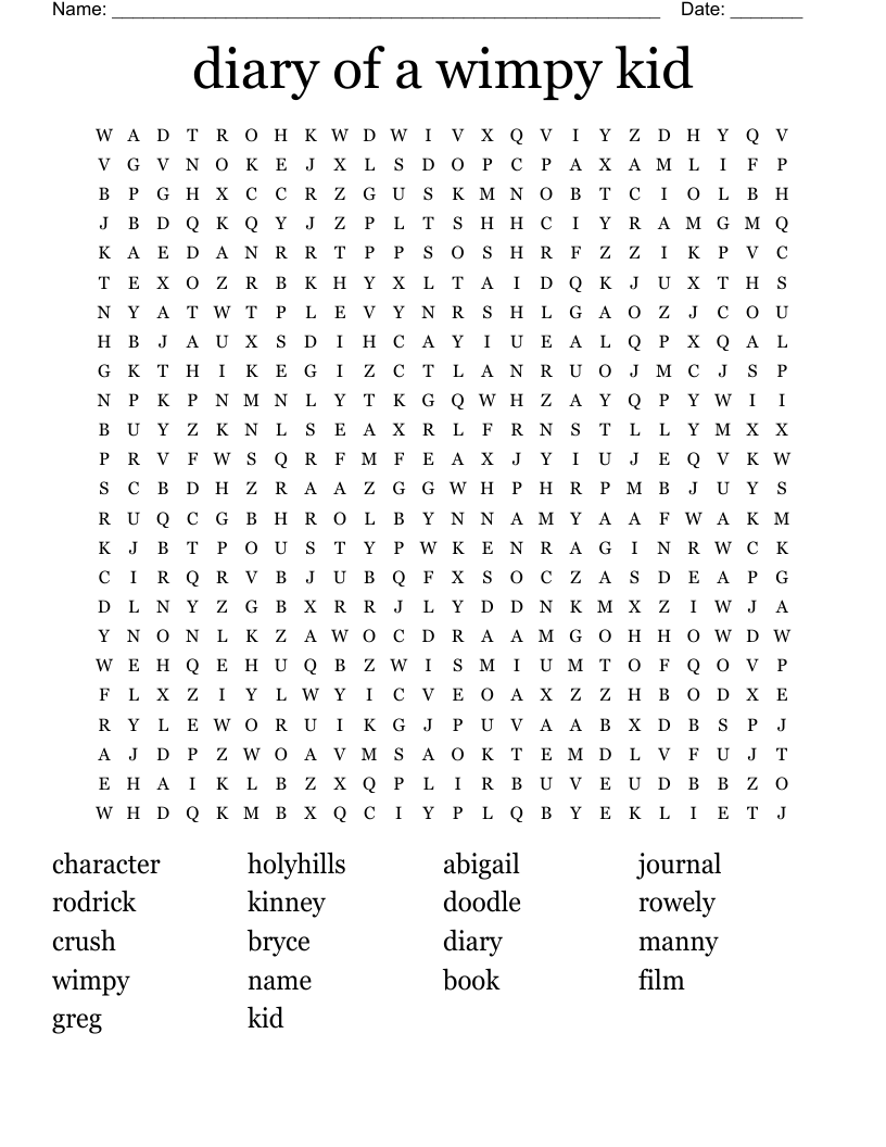 diary of a wimpy kid Word Search