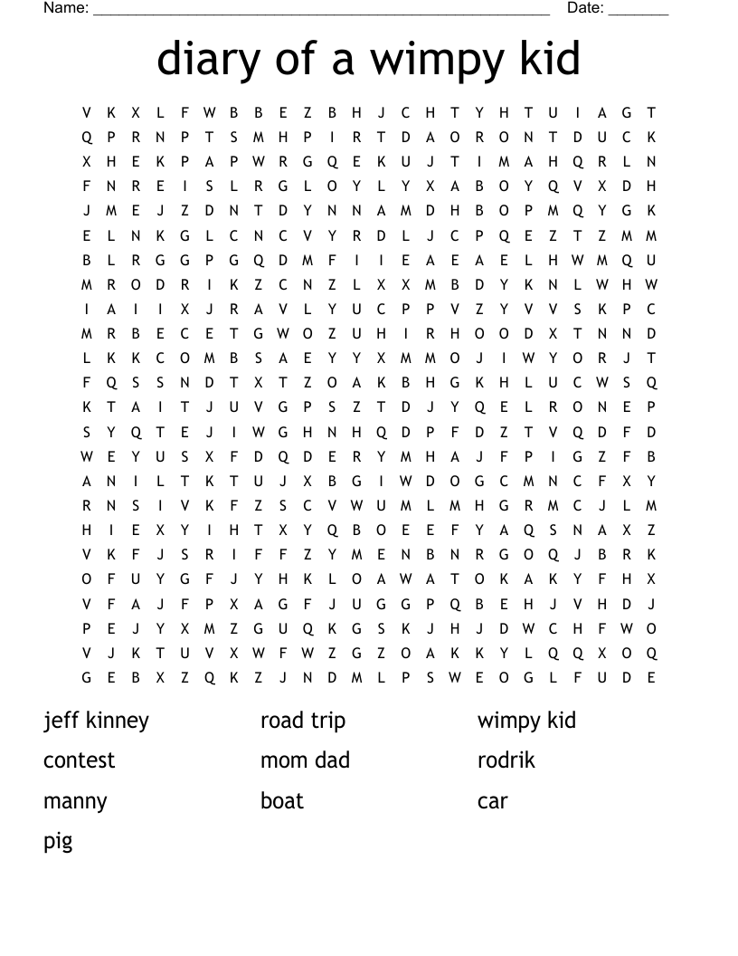 diary of a wimpy kid Word Search