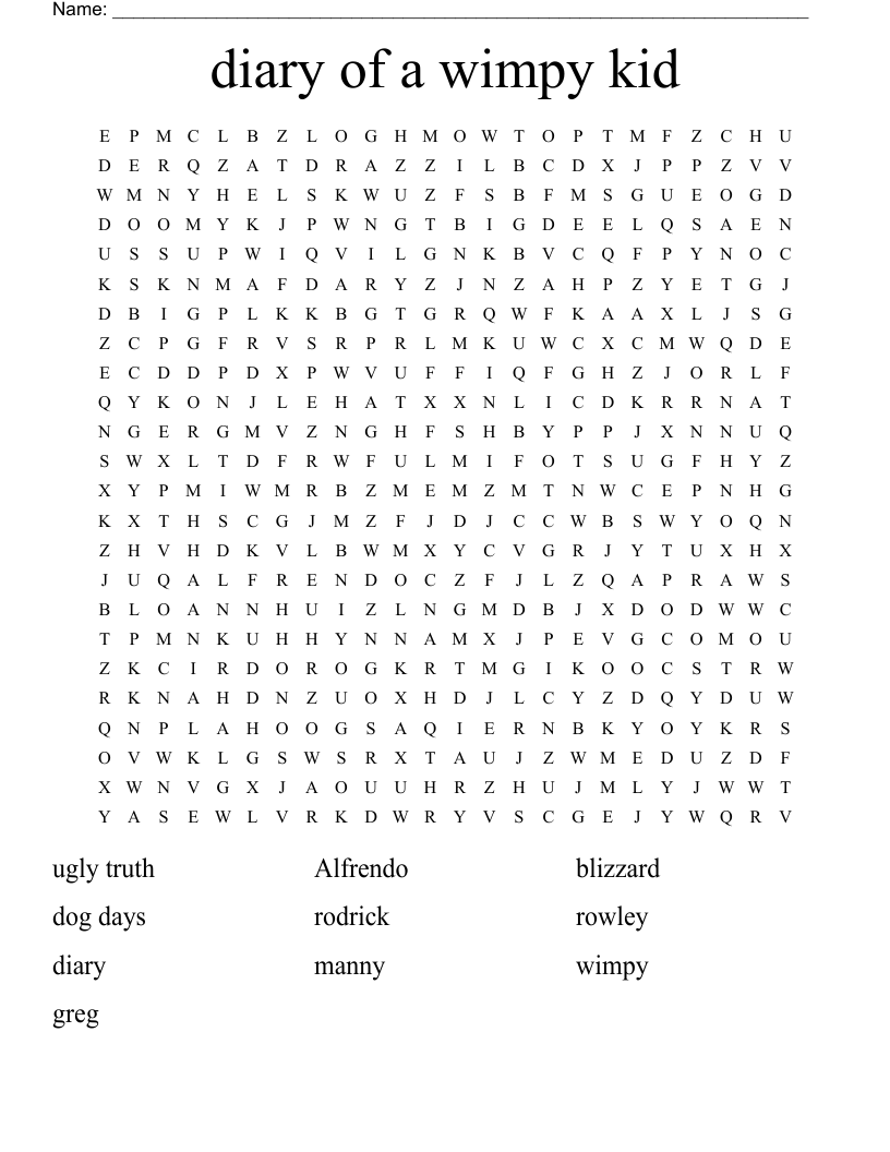diary of a wimpy kid  Word Search