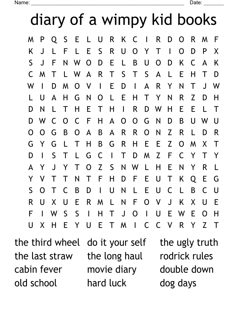 diary of a wimpy kid books Word Search