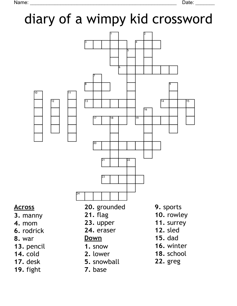 diary of a wimpy kid crossword