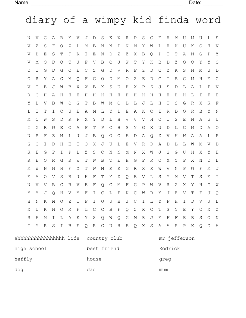 diary of a wimpy kid finda word Word Search