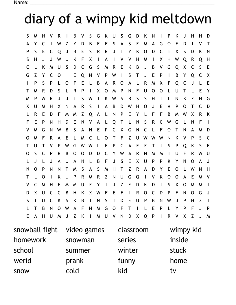 diary of a wimpy kid meltdown Word Search