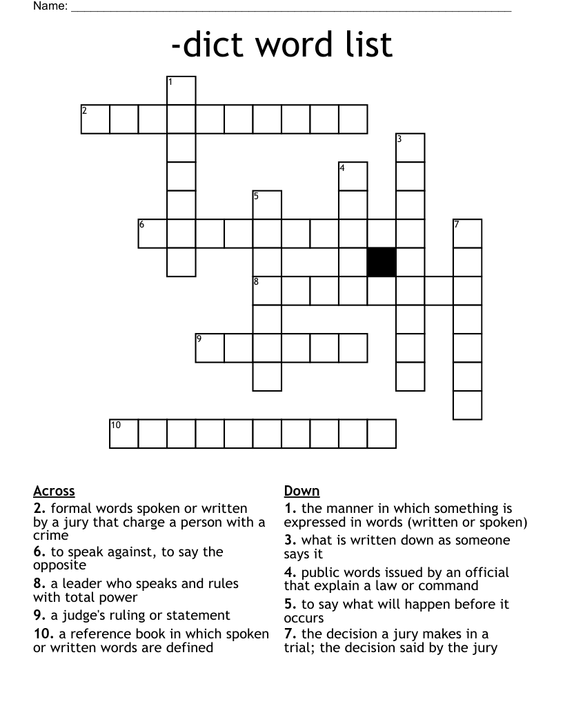 -dict word list Crossword