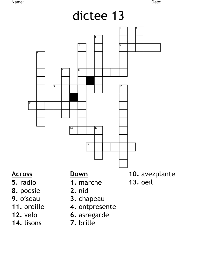 dictee 13 Crossword