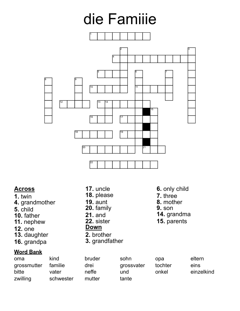 die Famiiie Crossword