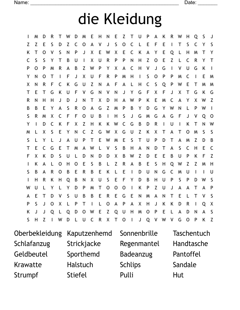 die Kleidung Word Search