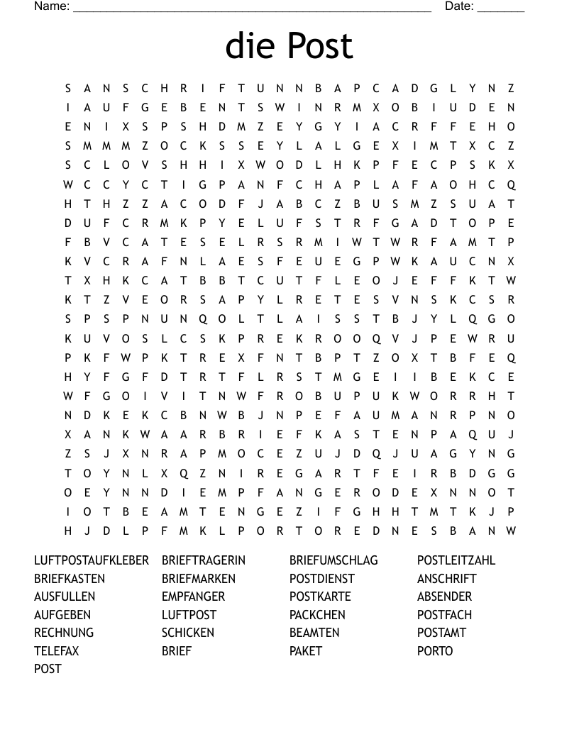 die Post Word Search