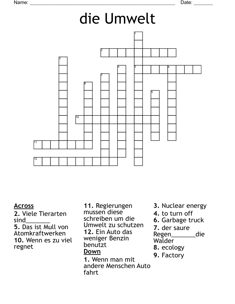 die Umwelt Crossword