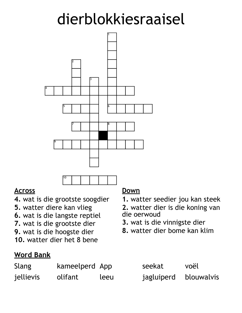 dierblokkiesraaisel Crossword