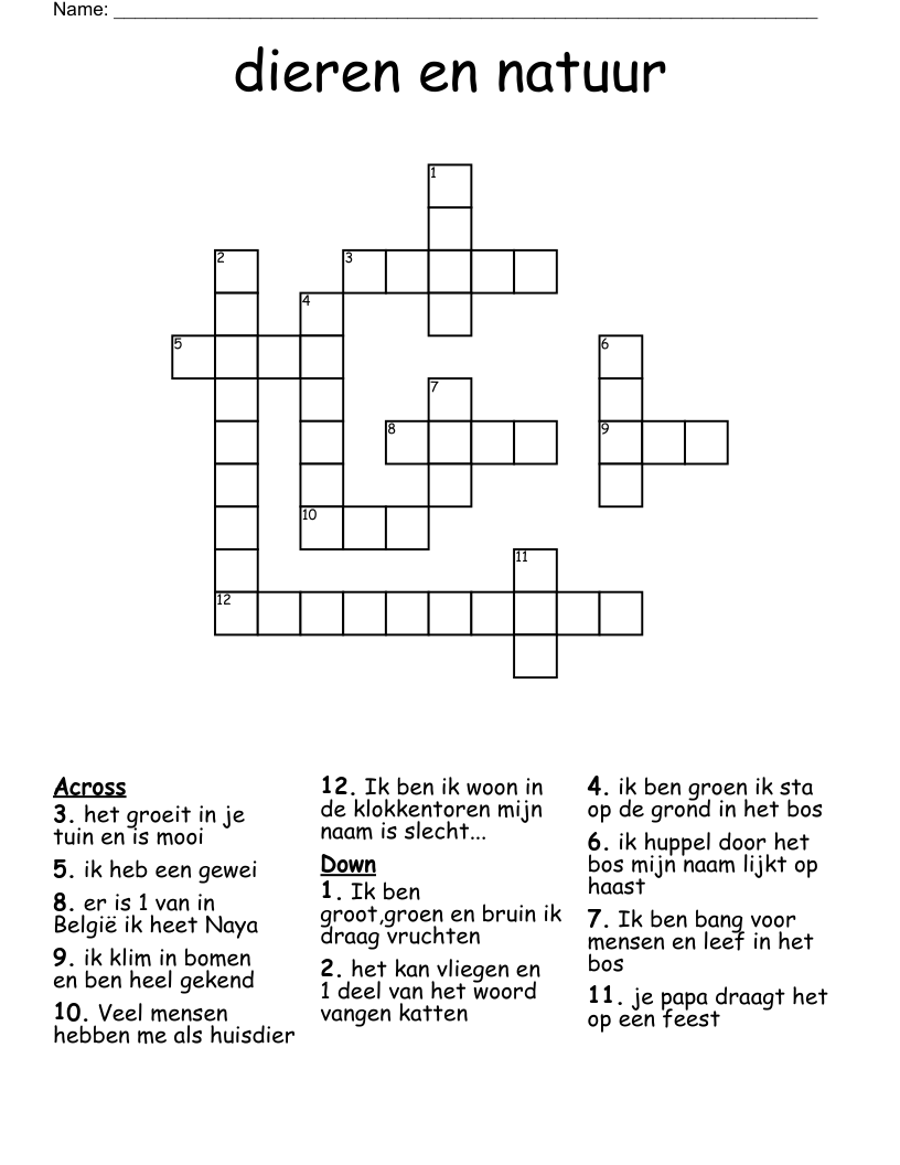 dieren en natuur  Crossword