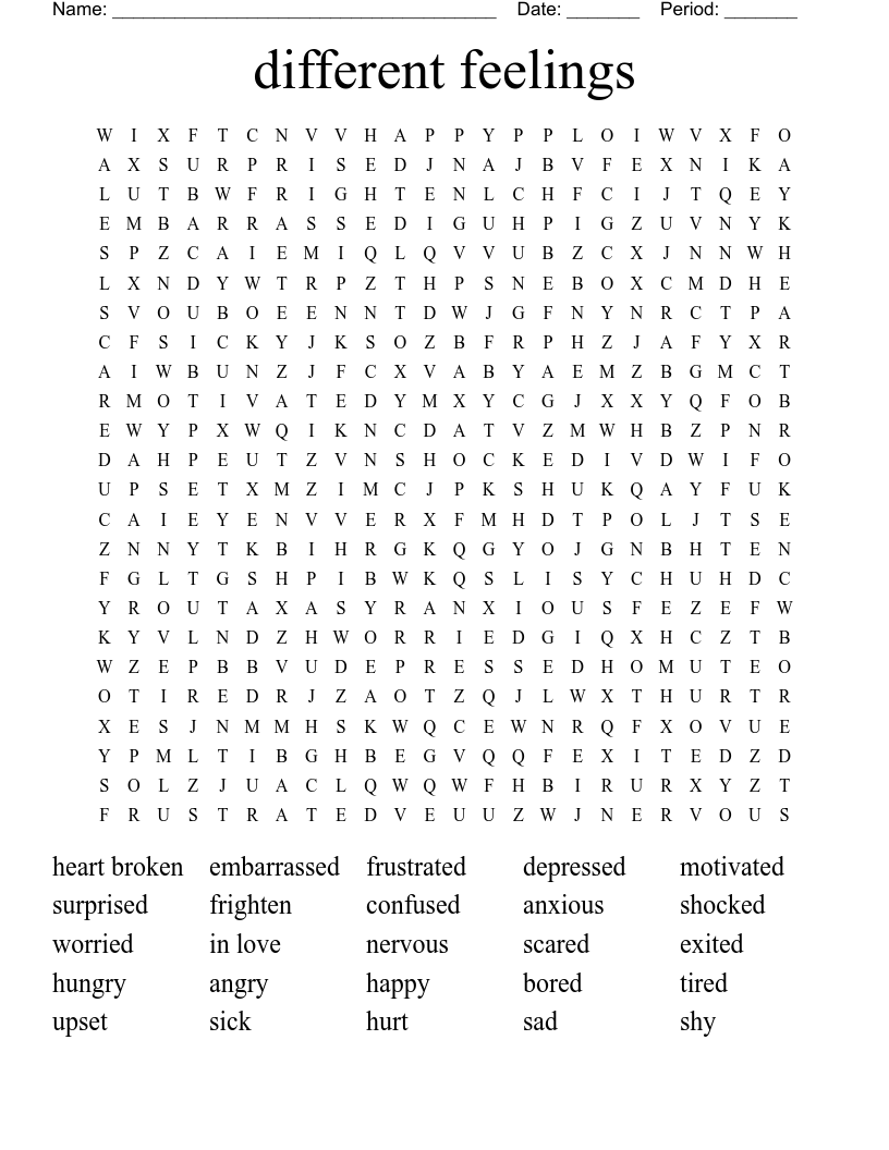 different feelings Word Search
