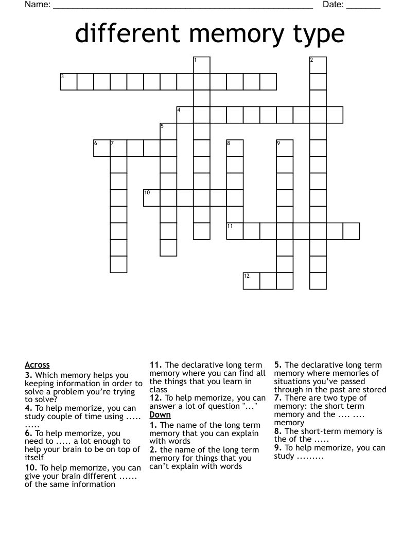 different memory type Crossword