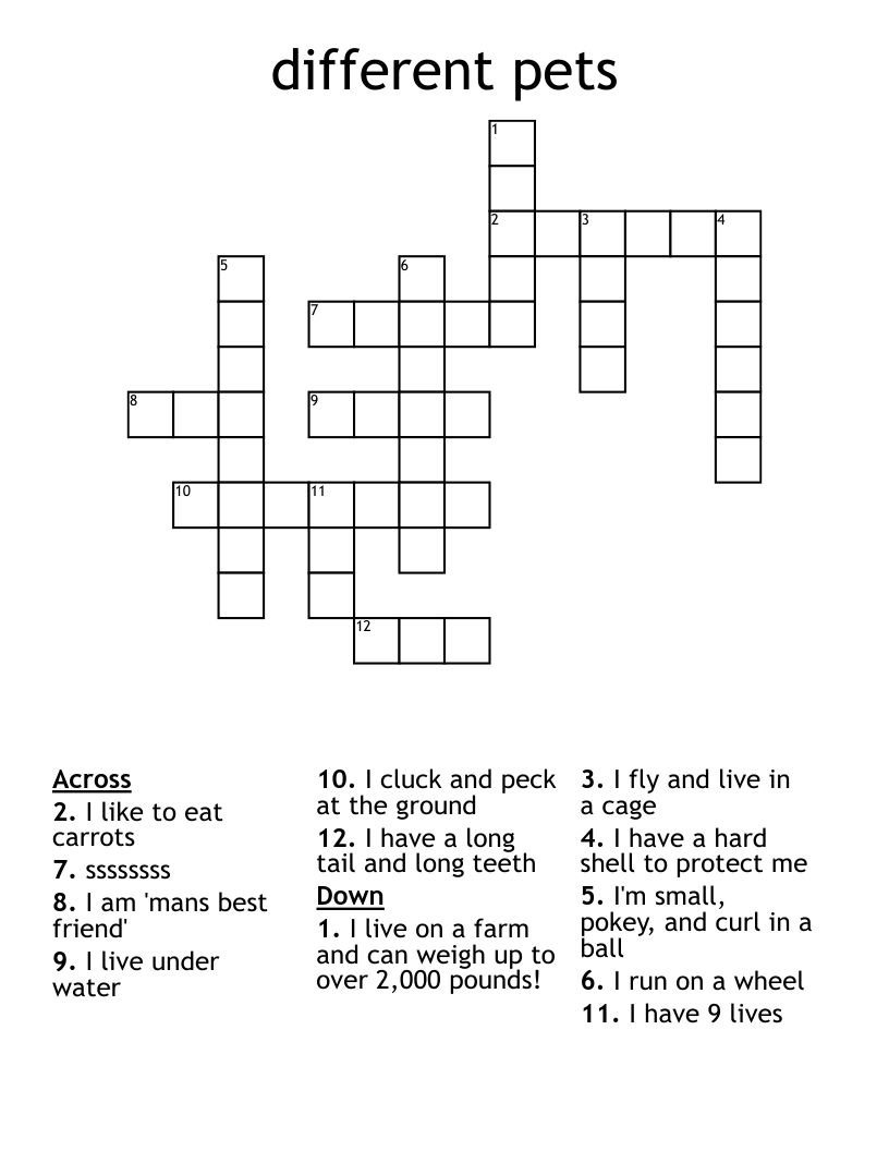 different pets Crossword
