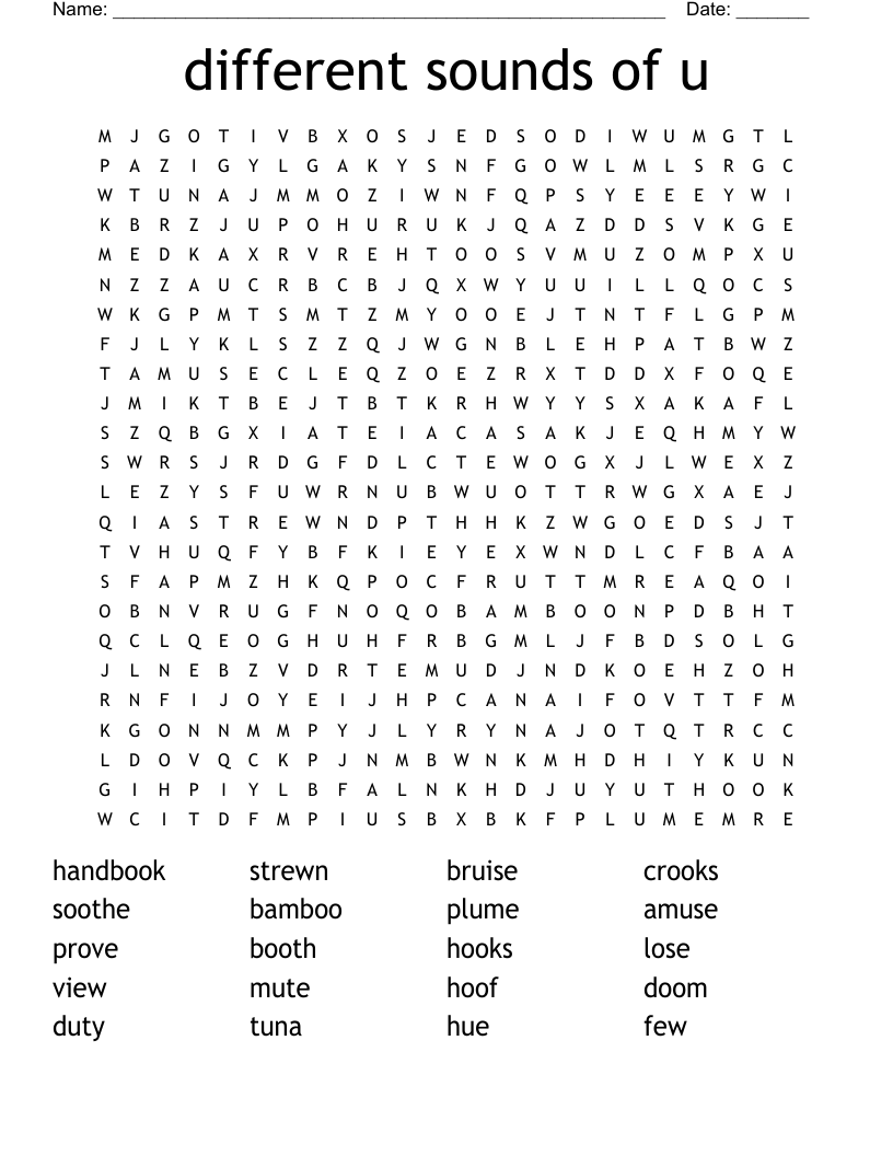 different sounds of u Word Search