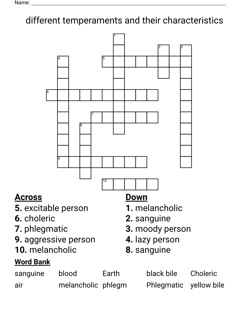 different temperaments and their characteristics Crossword