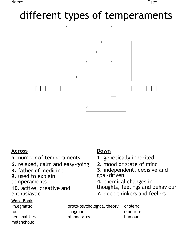 different types of temperaments Crossword