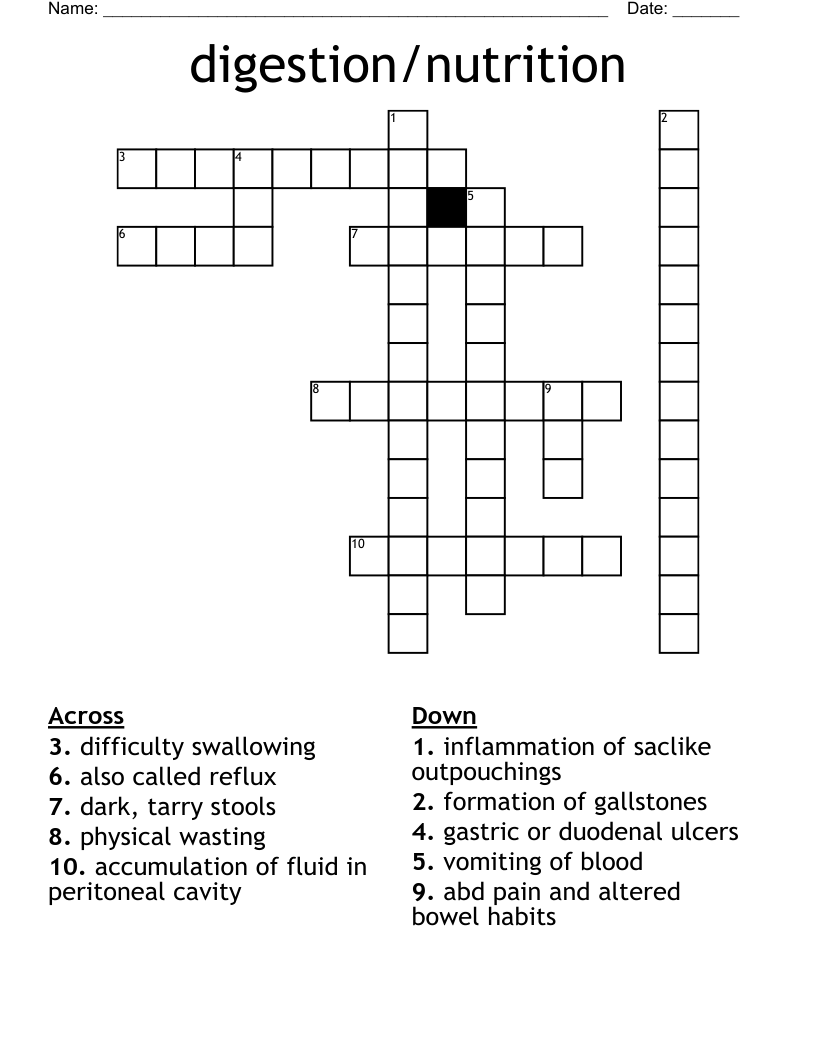 digestion/nutrition Crossword