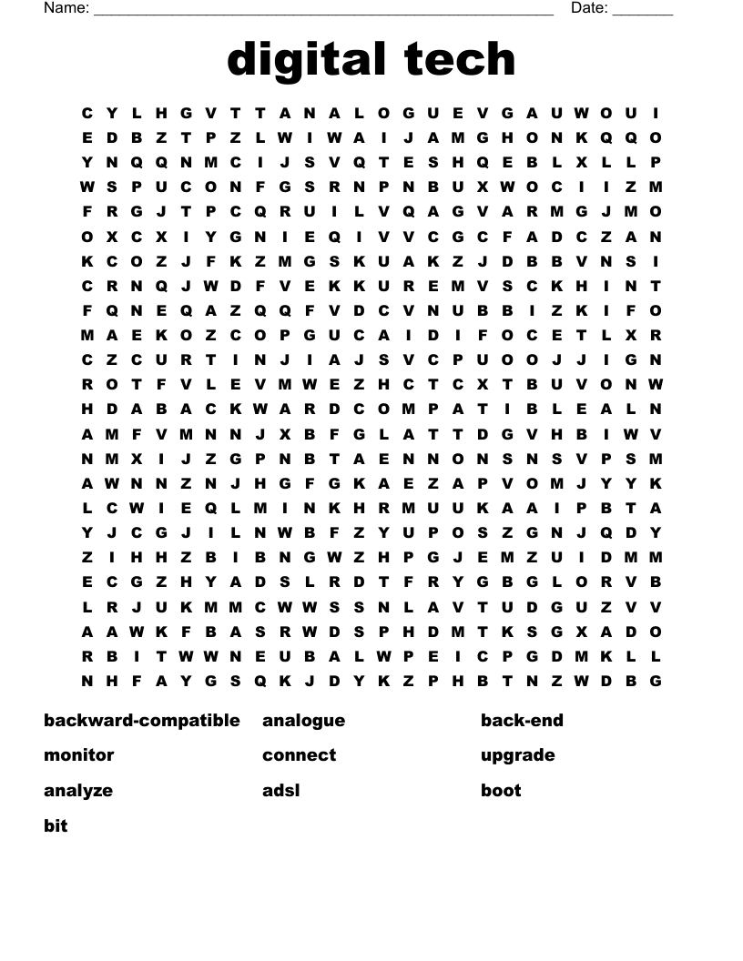 digital tech Word Search