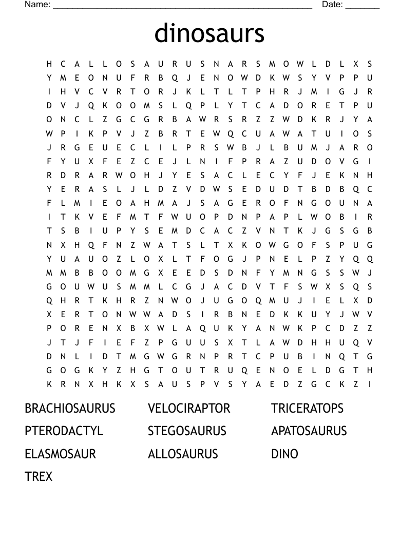 dinosaurs Word Search