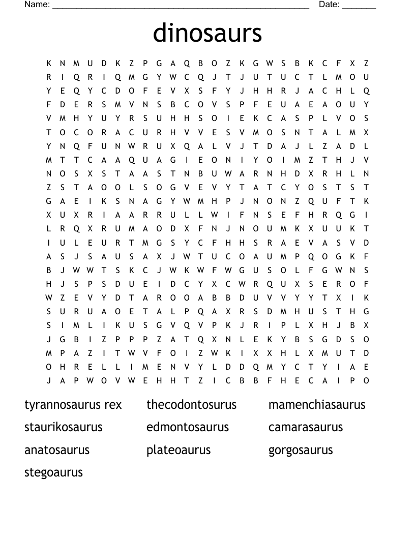 dinosaurs  Word Search