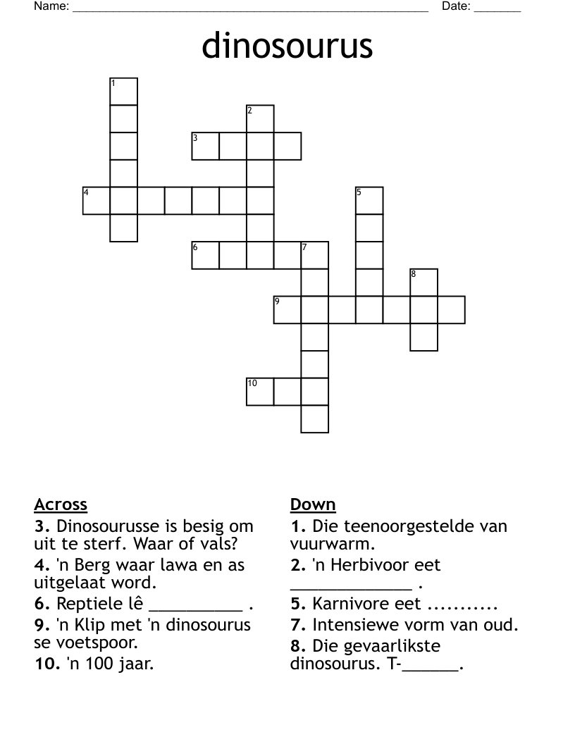 dinosourus Crossword