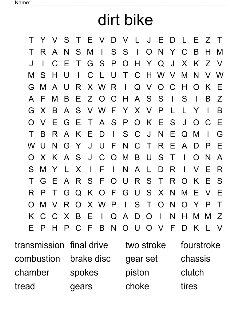 dirt bike  Word Search