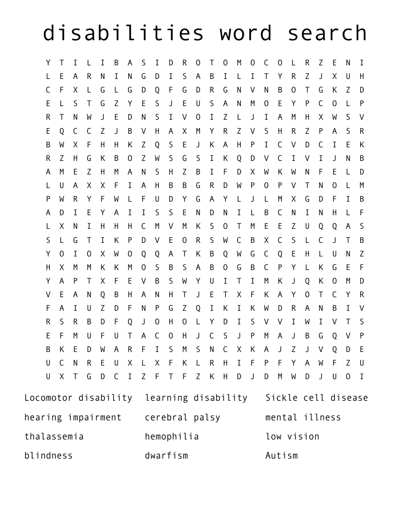 disabilities word search