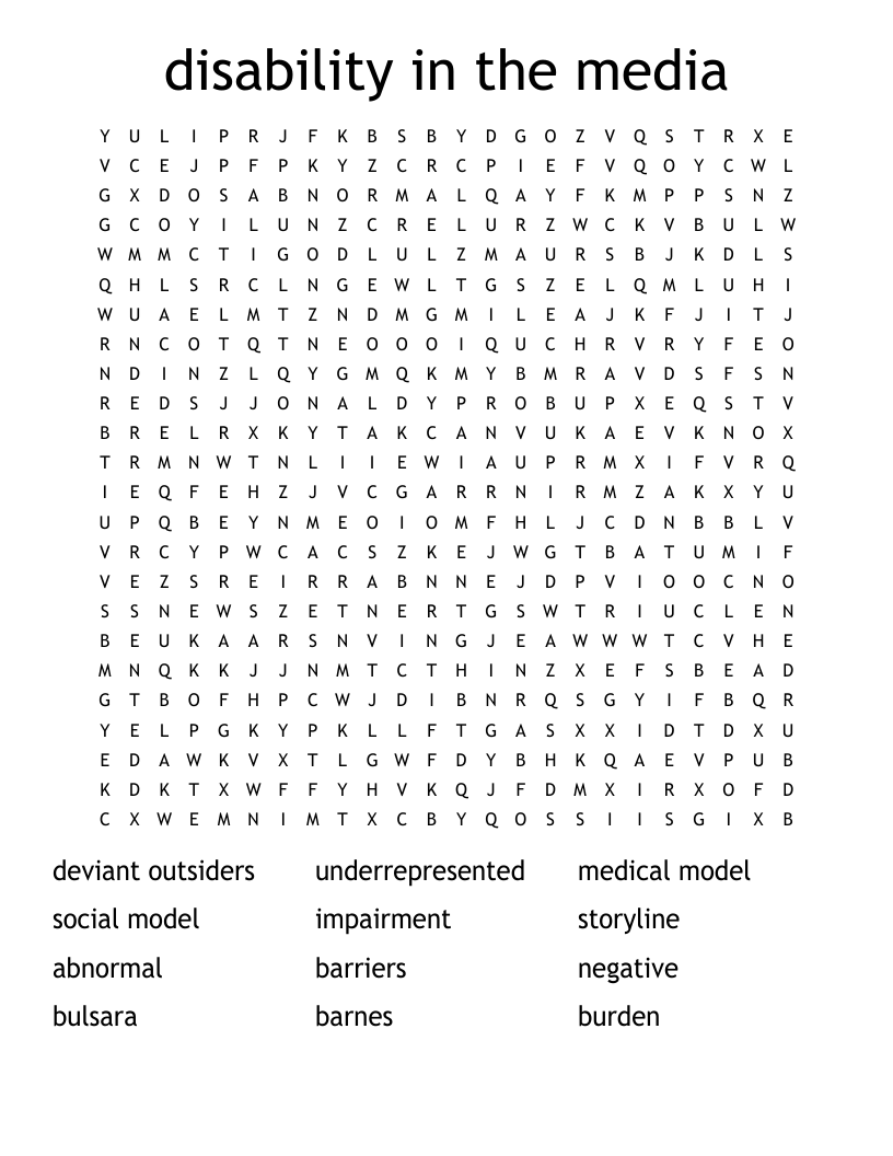 disability in the media  Word Search